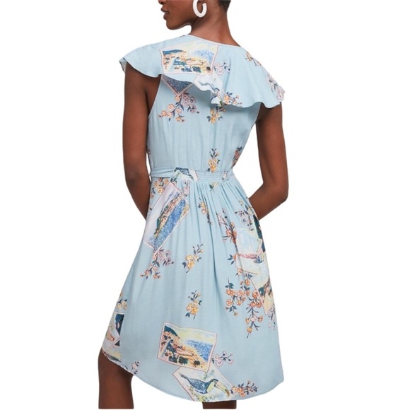 Anthropologie Maeve Sky Blue Floral Wrap Midi Dress - Picture 4 of 5